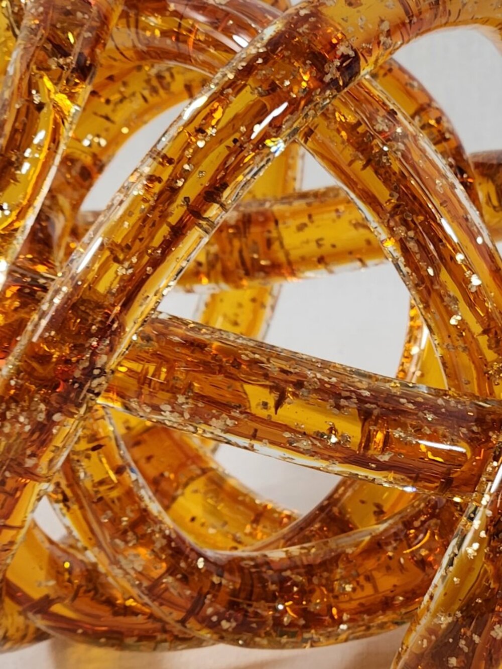 Artisan Blown Glass Amber Infinity Knot Rope Golden Speckled Home Office Decor - Picture 2 of 11